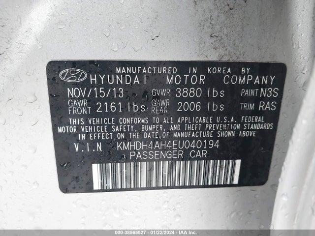 2014 HYUNDAI ELANTRA SPORT VIN: KMHDH4AH4EU040194