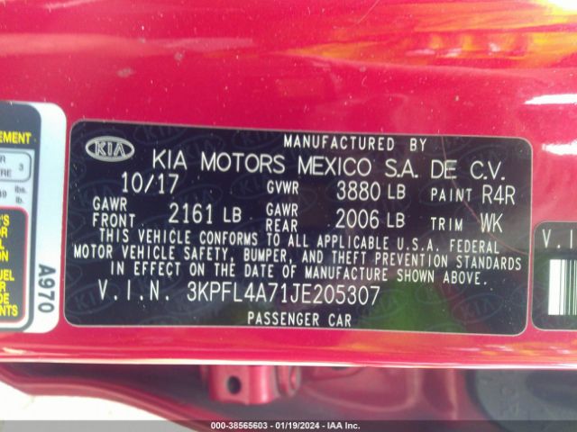3KPFL4A71JE205307 KIA FORTE S