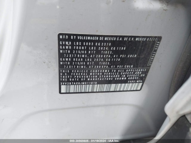 2018 VOLKSWAGEN TIGUAN 2.0T SE/2.0T SEL VIN: 3VV2B7AX6JM011818