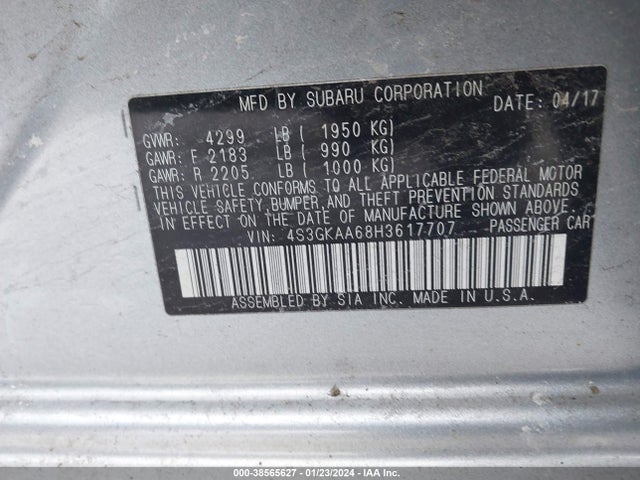 4S3GKAA68H3617707 Subaru Impreza 2.0i