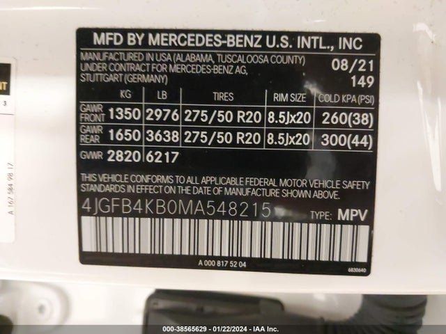 2021 MERCEDES-BENZ GLE 350 4MATIC VIN: 4JGFB4KB0MA548215