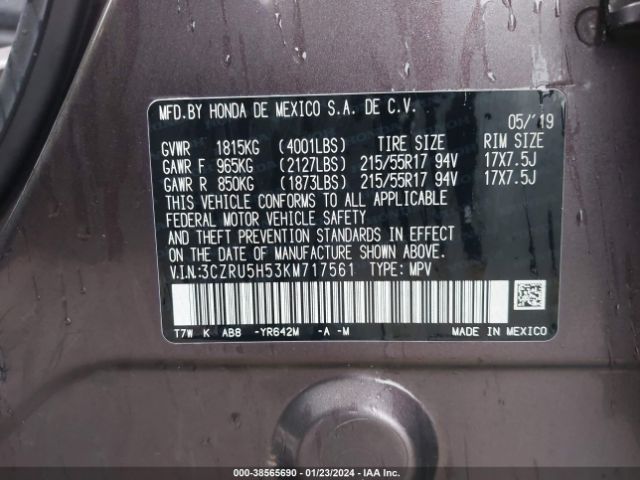 3CZRU5H53KM717561 Honda HR-V EX