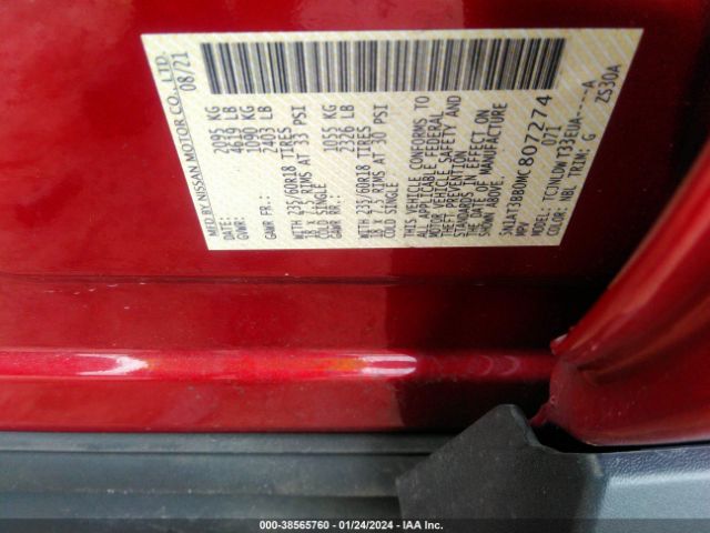 5N1AT3BB0MC807274 Nissan Rogue Sv Intelligent Awd
