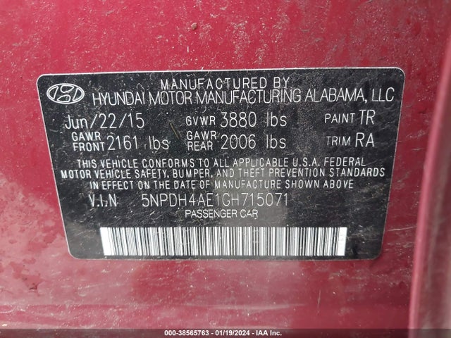2016 HYUNDAI ELANTRA SE VIN: 5NPDH4AE1GH715071