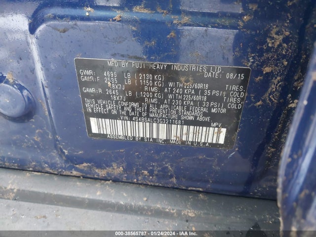 Subaru Outback 2.5i Limited 2016 4S4BSALC3G3211681 Image 9