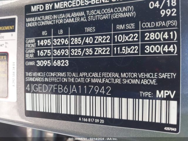 4JGED7FB6JA117942 Mercedes-Benz Amg Gle 63 Coupe S 4matic