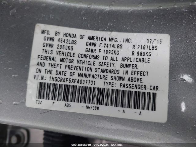 1HGCR6F5XFA007731 Honda Accord Hybrid Ex-l