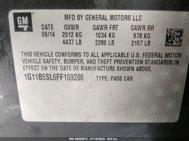 Chevrolet MALIBU LS 2015 1G11B5SL6FF109208 Image 9