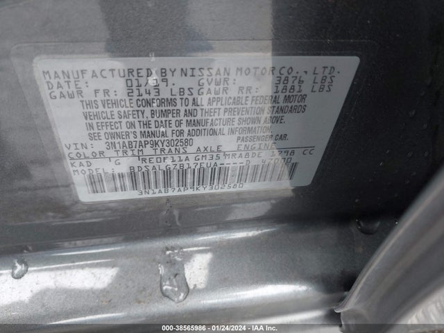 Nissan SENTRA SL 2019 3N1AB7AP9KY302580 Image 9