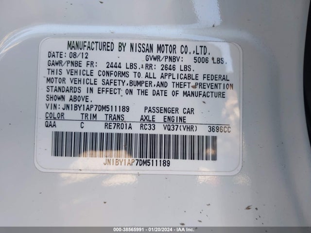 2013 INFINITI M37 VIN: JN1BY1AP7DM511189