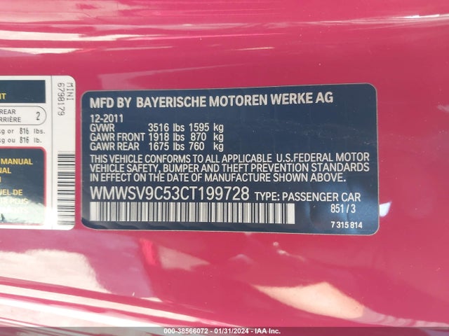 2012 MINI JOHN COOPER WORKS WMWSV9C53CT199728 Photo 8