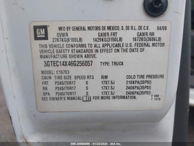 2006 GMC SIERRA 1500 WORK TRUCK VIN: 3GTEC14X46G256057