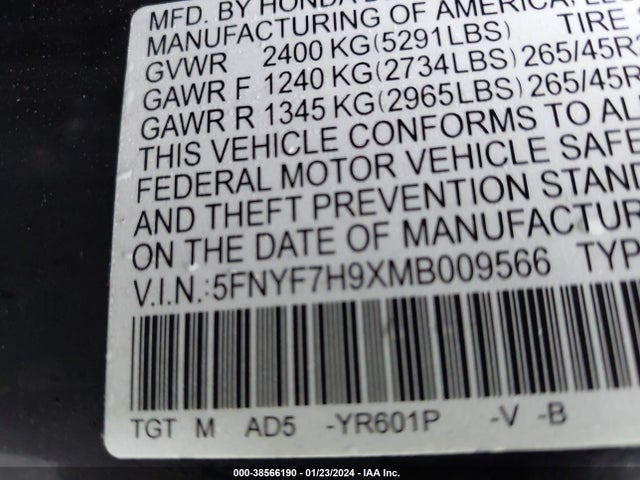 Honda Passport 2wd Touring 2021 5FNYF7H9XMB009566 Image 9