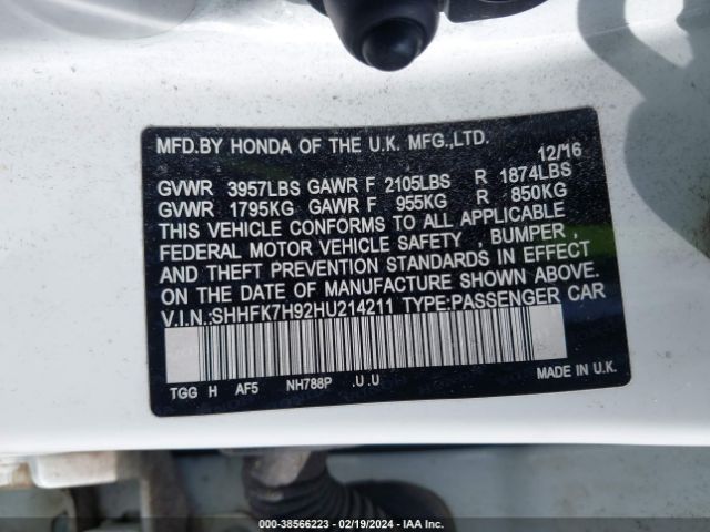 SHHFK7H92HU214211 Honda Civic Sport Touring