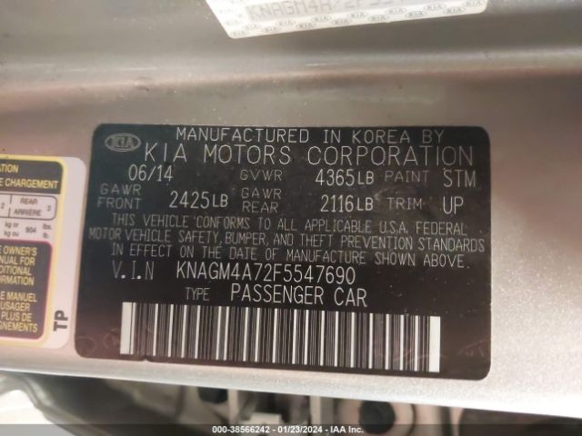KNAGM4A72F5547690 KIA Optima Lx