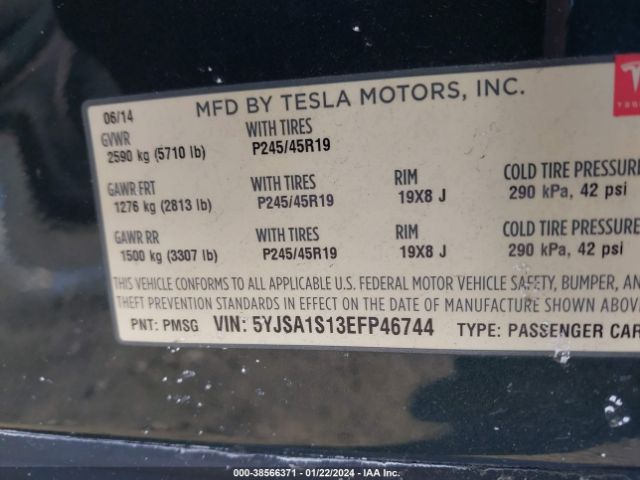 5YJSA1S13EFP46744 Tesla MODEL S