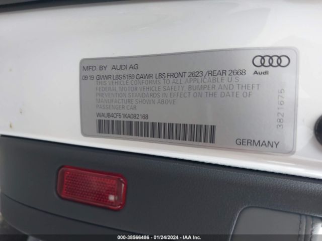 WAUB4CF51KA082168 Audi S5 3.0t Premium