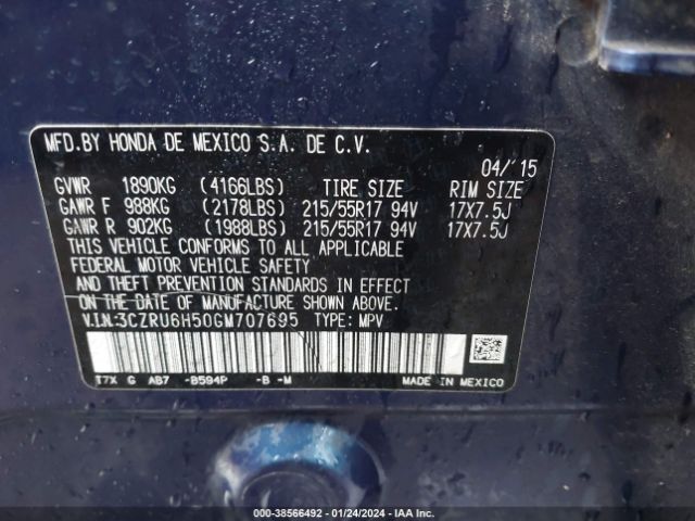 3CZRU6H50GM707695 Honda HR-V EX