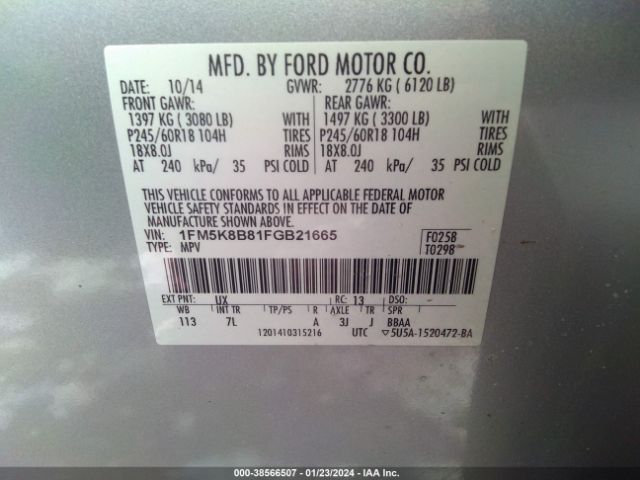 2015 FORD EXPLORER 1FM5K8B81FGB21665 Photo 8