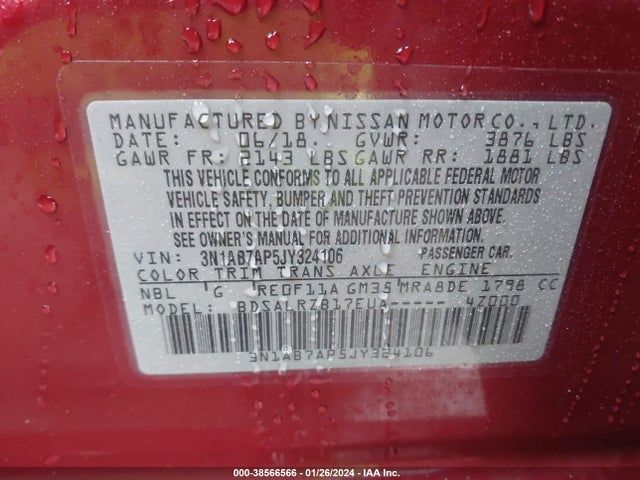 Nissan SENTRA SR 2018 3N1AB7AP5JY324106 Image 9