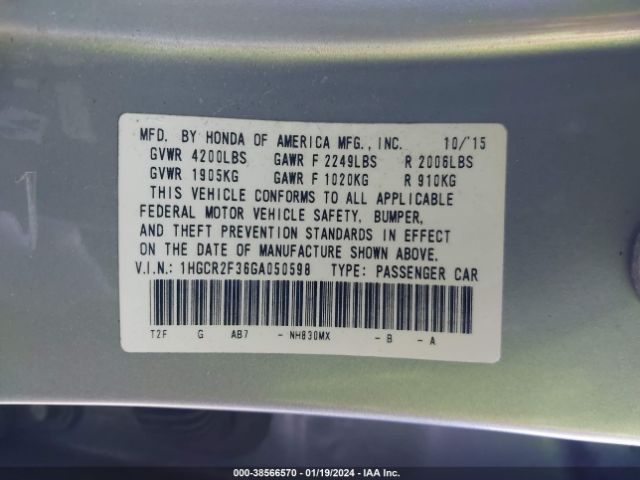 1HGCR2F36GA050598 Honda ACCORD LX