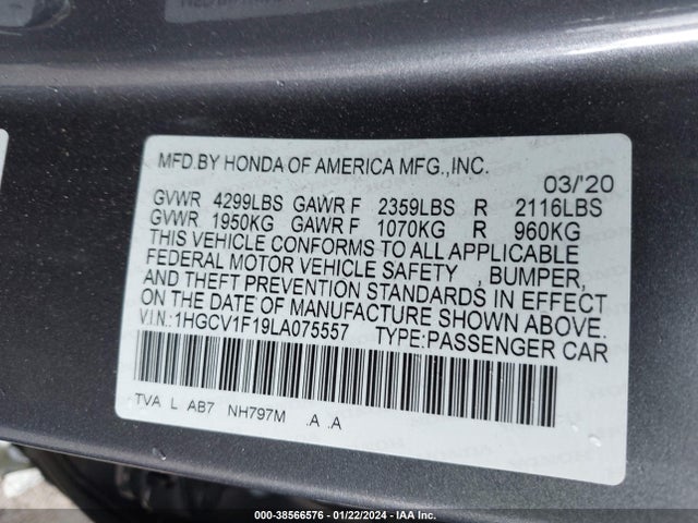 Honda ACCORD LX 2020 1HGCV1F19LA075557 Image 9