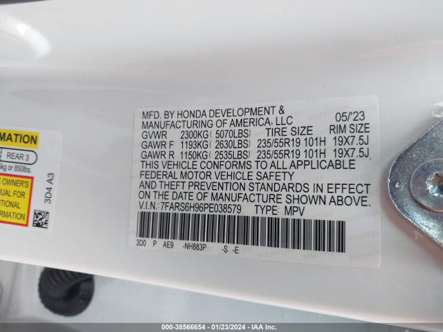 2023 HONDA CR-V HYBRID SPORT TOURING VIN: 7FARS6H96PE038579