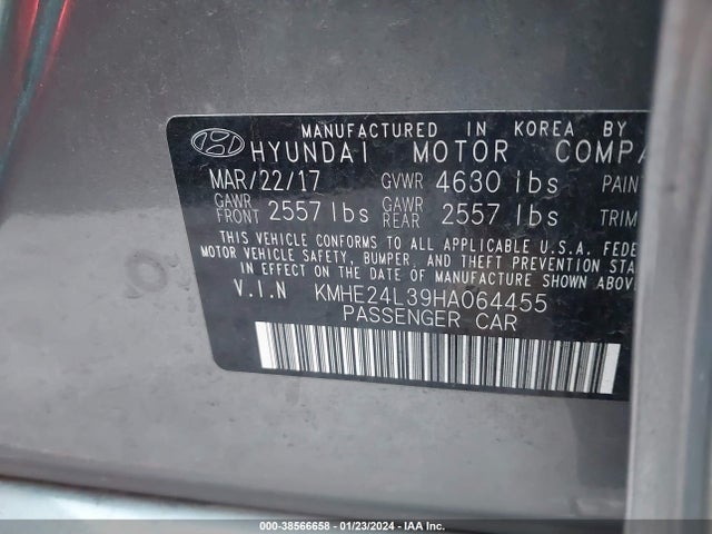 2017 HYUNDAI SONATA HYBRID SE VIN: KMHE24L39HA064455