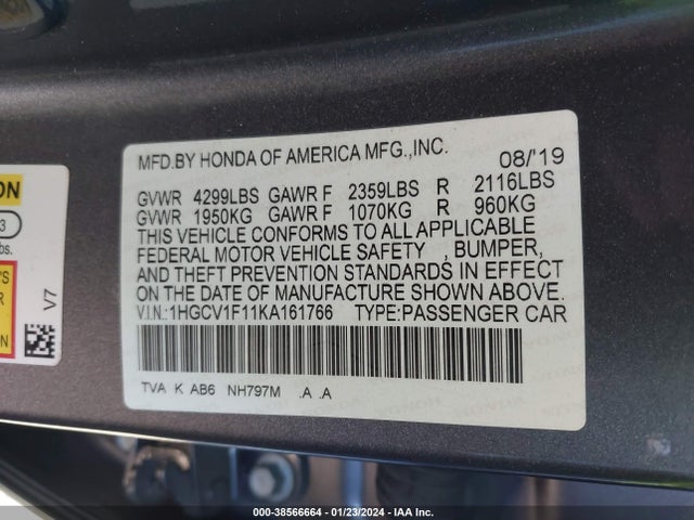 Honda ACCORD LX 2019 1HGCV1F11KA161766 Image 9