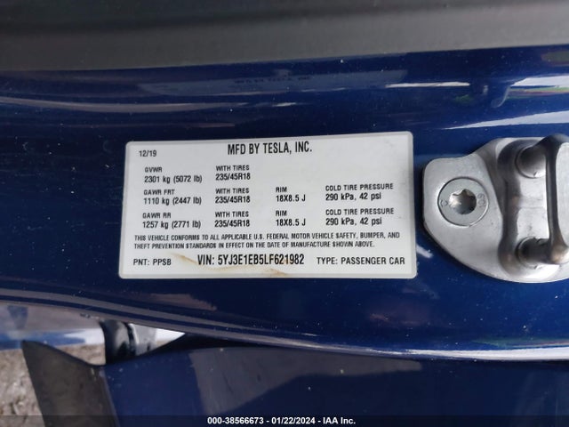 5YJ3E1EB5LF621982 Tesla Model 3 Long Range Dual Motor All-wheel Drive