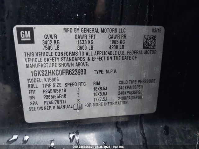 1GKS2HKC0FR623930 GMC Yukon Xl 1500 Slt