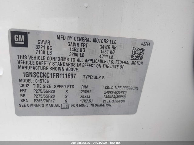 Chevrolet Tahoe Ltz 2015 1GNSCCKC1FR111807 Image 9
