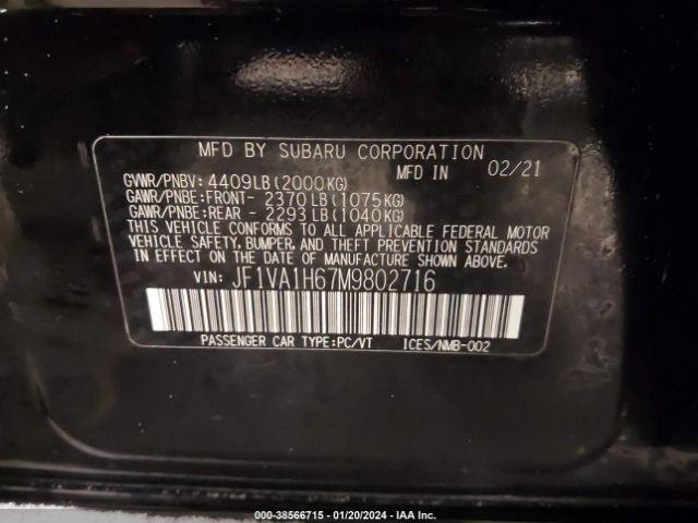 JF1VA1H67M9802716 Subaru Wrx Limited