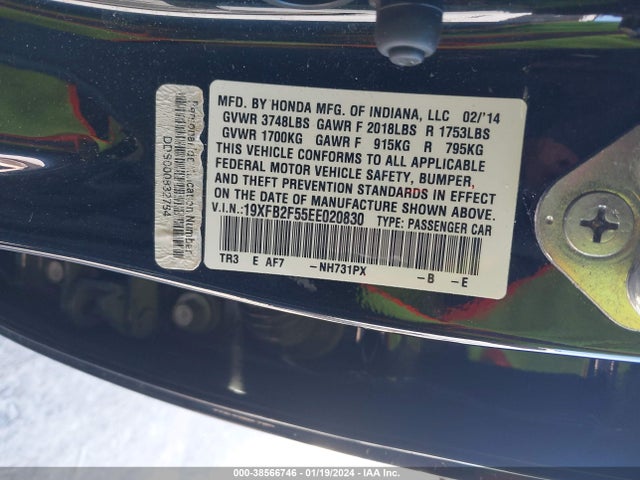 2014 HONDA CIVIC LX VIN: 19XFB2F55EE020830