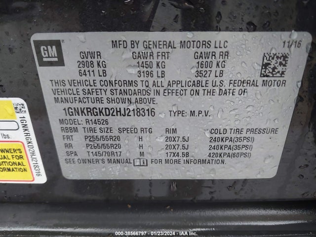 Chevrolet Traverse 1lt 2017 1GNKRGKD2HJ218316 Image 9