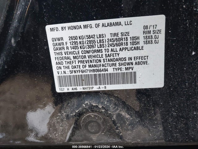Honda Pilot Ex-l 2017 5FNYF6H71HB066494 Image 9