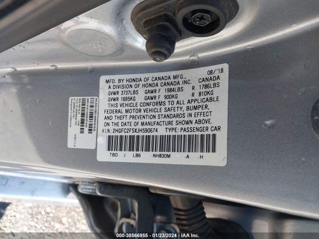 Honda Civic Lx 2018 2HGFC2F5XJH590674 Image 9
