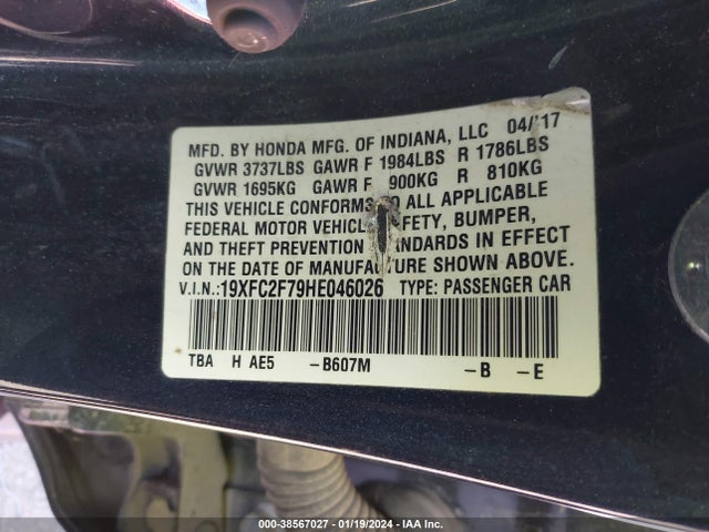 Honda CIVIC EX 2017 19XFC2F79HE046026 Image 9