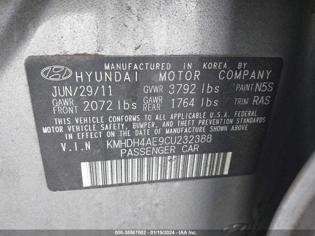2012 HYUNDAI ELANTRA GLS (ULSAN PLANT) VIN: KMHDH4AE9CU232388