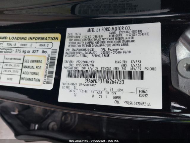 3FA6P0PU1HR264733 Ford Fusion Energi Se Luxury