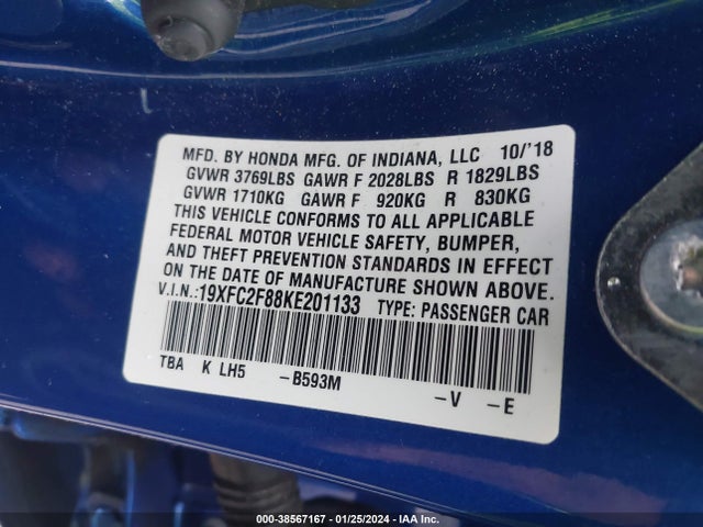 Honda Civic Sport 2019 19XFC2F88KE201133 Image 9