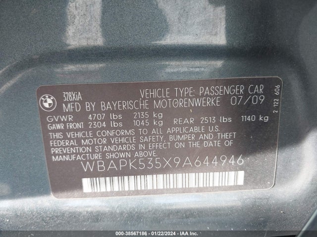 2009 BMW 328I XDRIVE VIN: WBAPK535X9A644946