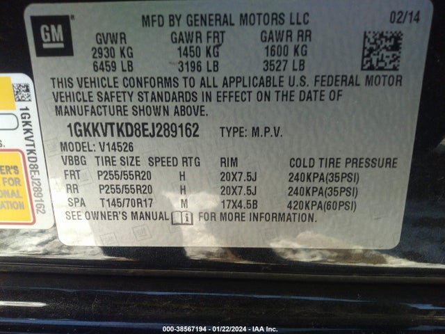 GMC Acadia Denali 2014 1GKKVTKD8EJ289162 Image 9