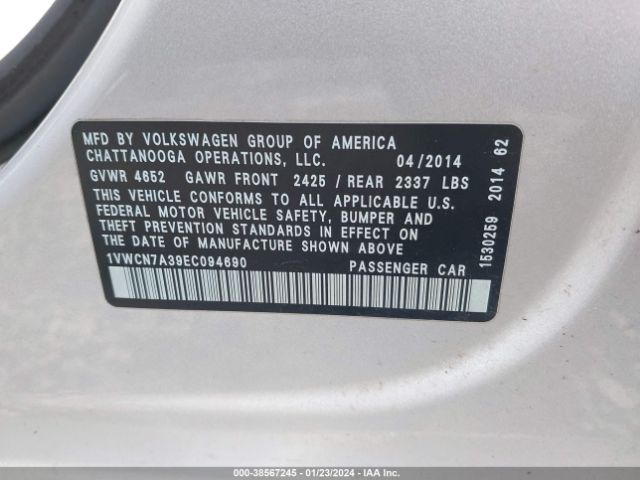 1VWCN7A39EC094690 Volkswagen Passat 2.0l Tdi Sel Premium