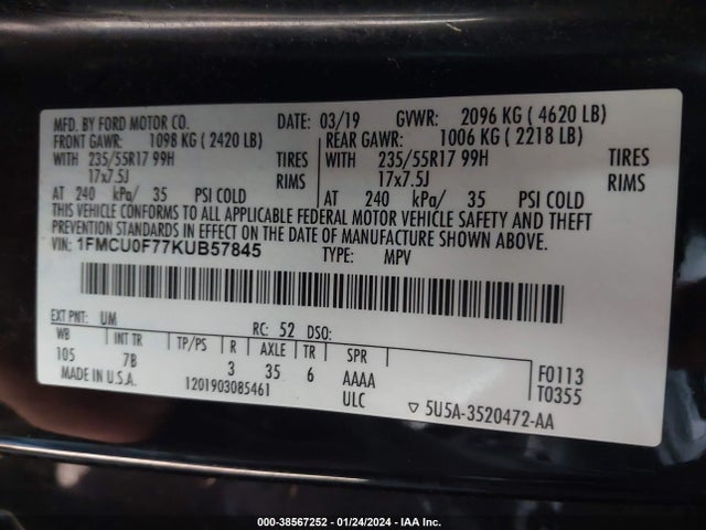 Ford ESCAPE S 2019 1FMCU0F77KUB57845 Image 9