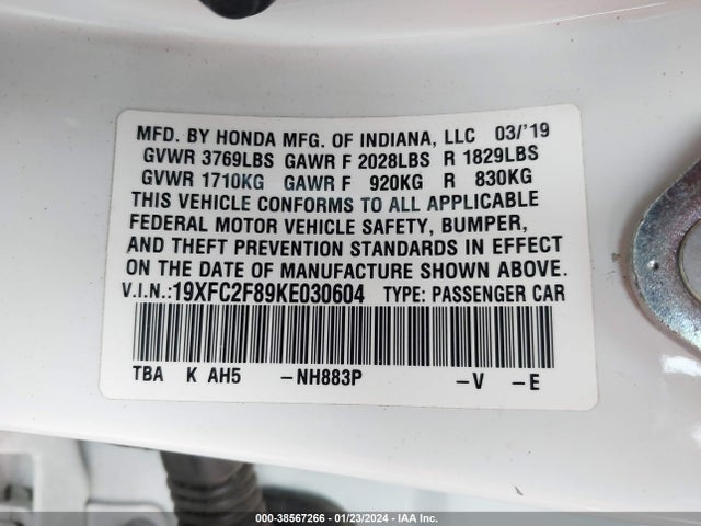 Honda Civic Sport 2019 19XFC2F89KE030604 Image 9