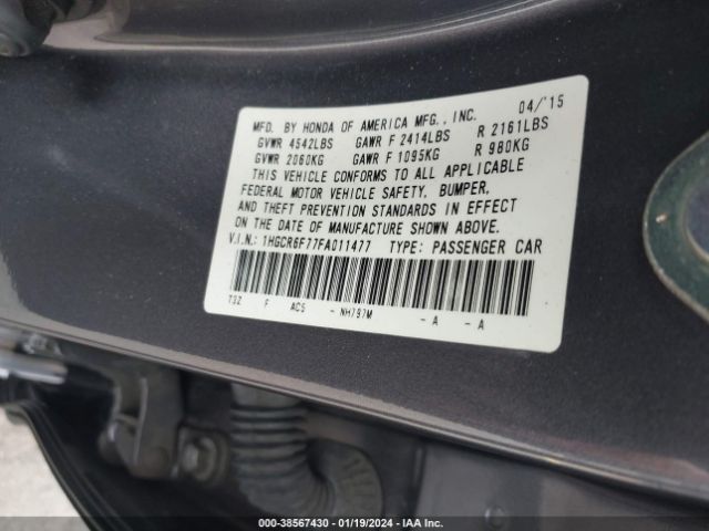 1HGCR6F77FA011477 Honda Accord Hybrid Touring
