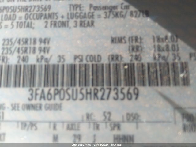 3FA6P0SU5HR273569 Ford Fusion Energi Titanium