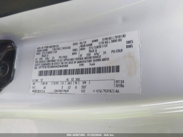 1FTFX1E58KKD44568 Ford F-150 Xl