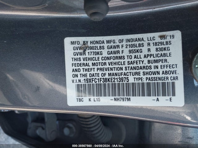 Honda CIVIC EX 2019 19XFC1F38KE213975 Image 9